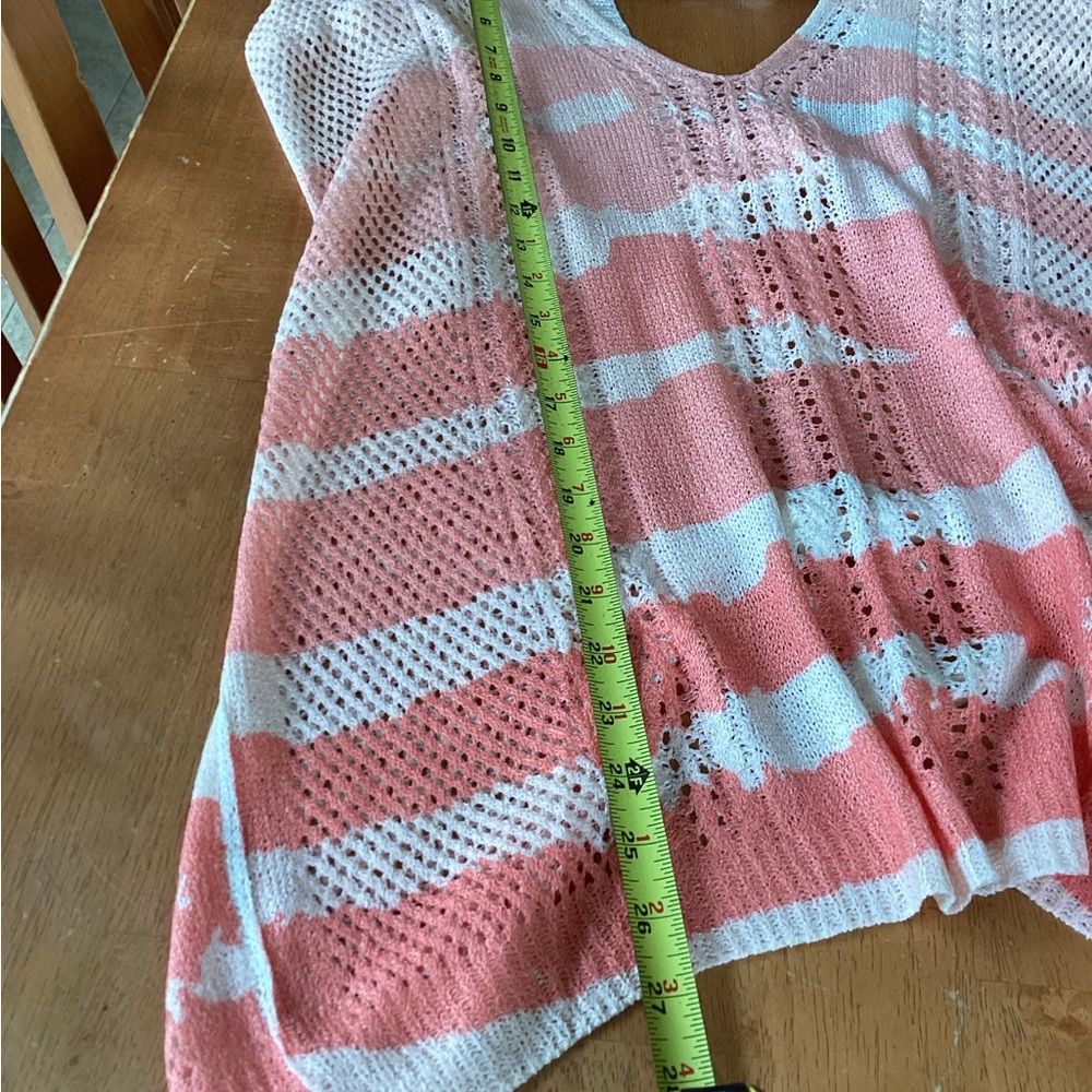 POL Open-Knit Tie-Front Swim Cover-Up in Coral and Cream - Picture 6 of 9